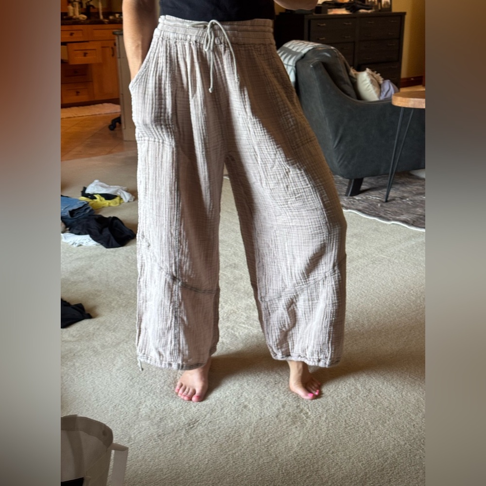 Casual Beige Wide-Leg Pants